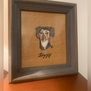 Dachshund Framed Embroidery on Burlap “Lizzy” 9x12